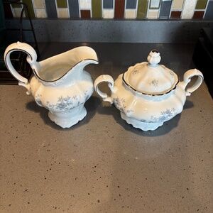 Never used Johann Haviland (Bavaria Germany) Blue Garland sugar bowl and creamer